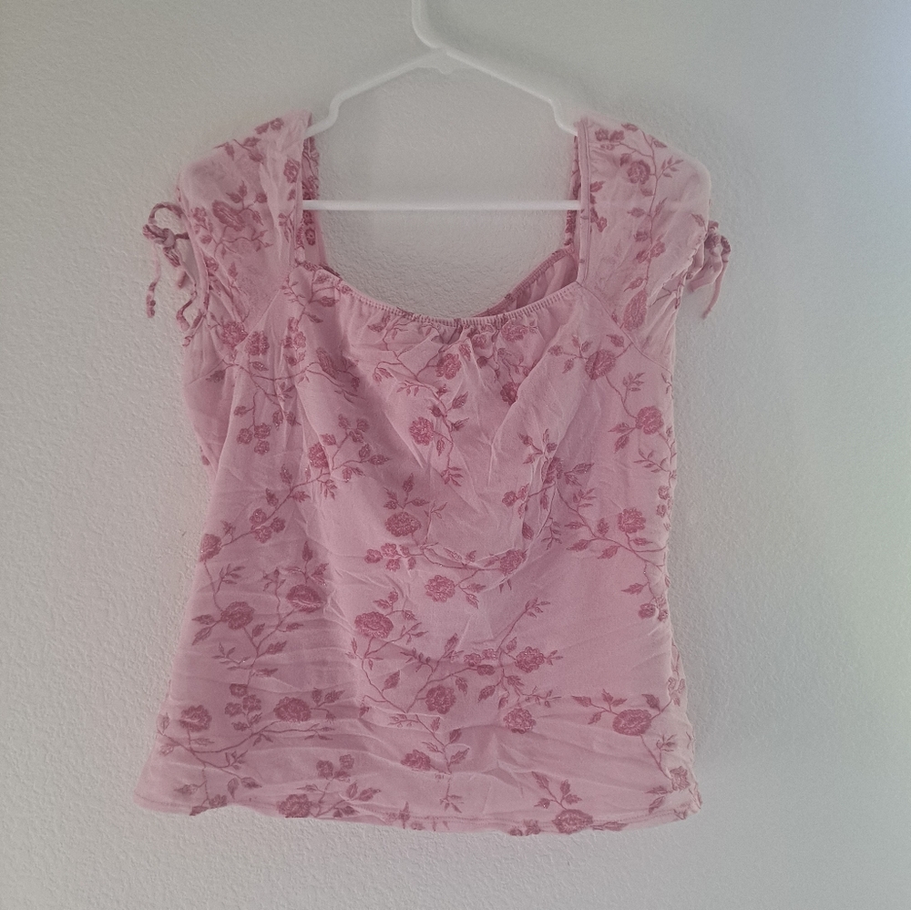 SOLD Pink mesh floral blouse